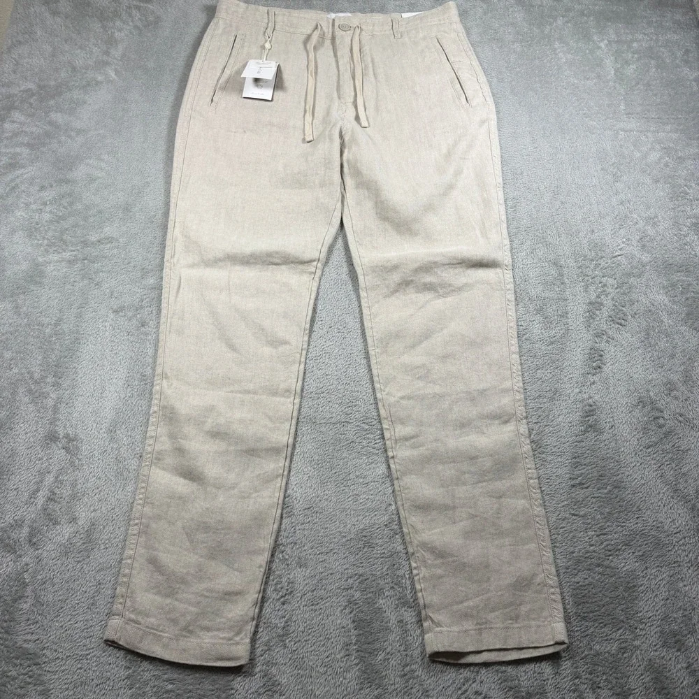 Porter & Ash Linen Blend Pants Mens 32 Beige Slim Fit Drawstring Summer NWT